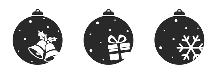 Christmas ball icon set. bells, gift and snowflake. vector element for Christmas and New Year design