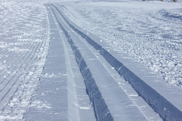 Cross country track in the white snow