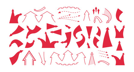 Infographic war map pointer. Attack arrow icons flat simple style, abstract stripes direction symbols target cursor buttons. Vector isolated collection of strength graphic war arrow illustration © Frogella.stock