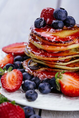 pancakes with honey and fruit