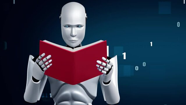 Futuristic robot artificial intelligence huminoid AI programming coding technology development and machine learning concept. Robotic bionic science research for future of human life. 3D rendering.