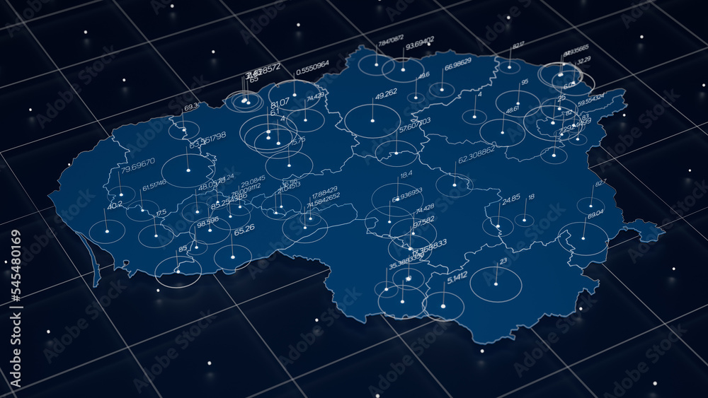 Poster lithuania blue map big data visualization. futuristic map infographic. information aesthetics. visua