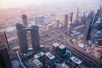 Plakat Dubai city view at sunset. UAE, 2022
