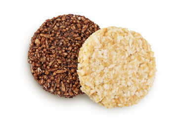 coconut and amaranth cookies with carob isolated on white background with full depth of field. Healthy food.