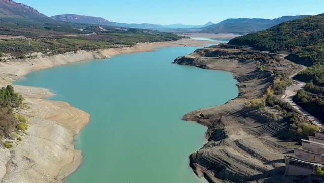 Yesa Reservoir, Pyrenees, Aragon, Spain. Dam header
