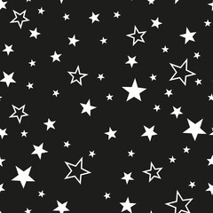 Stars seamless pattern. Black and white star design for baby and kids pattern for print or fabric.