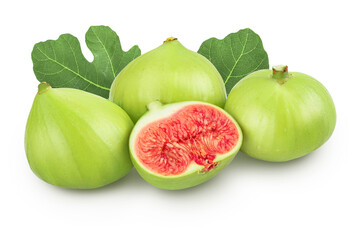 Ripe green fig fruit isolated on white background with full depth of field