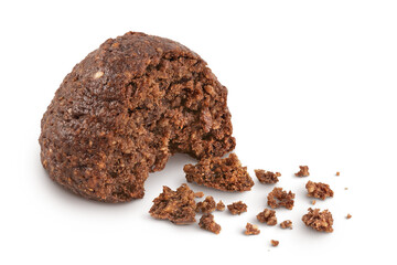 chocolate cookie with kerob, banana, cashew, sunflower seeds and coconut paste isolated on white background. Healthy food, gluten-free, flour-free