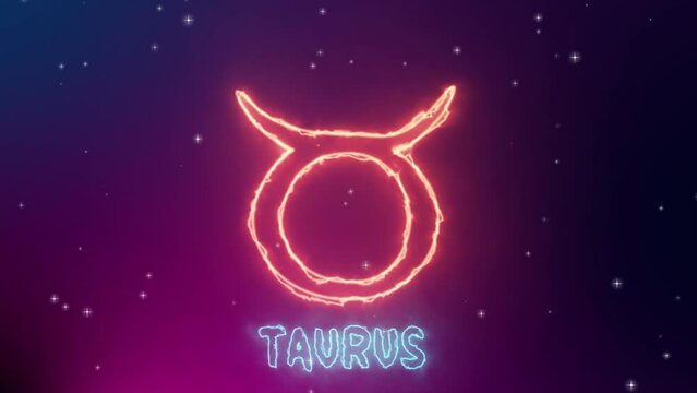 Glowing neon line Taurus zodiac sign icon isolated on black background. Astrological horoscope collection. 4K Video motion graphic animation.