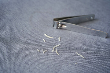 Cut the nails on the hands with nail clippers. Men's manicure. Male hand close up.