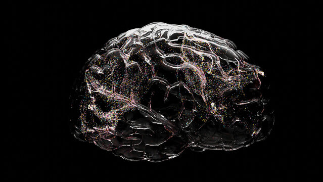glass brain and math formulas, math and technology concept digitally generated. 3d render	
