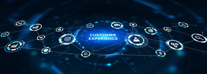 Business, technology, internet and network concept. The future of technology. Virtual screen of the future with the inscription: customer experience.  3d illustration