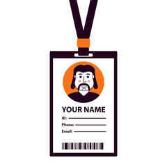 Man plastic ID card.Simple business Id.Template corporate Identification document.Identity company staff.Personal info data. Vector flat illustration.