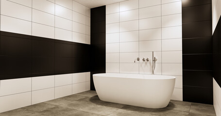 Granite Tiles white and black wall design Toilet, room modern style. 3D illustration rendering