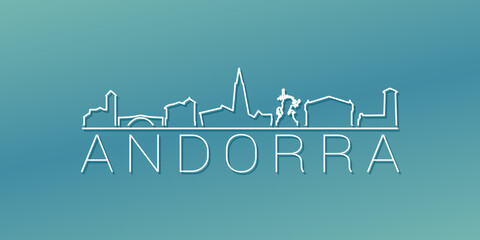 Andorra la Vella, Andorra Skyline Linear Design. Flat City Illustration Minimal Clip Art. Background Gradient Travel Vector Icon.