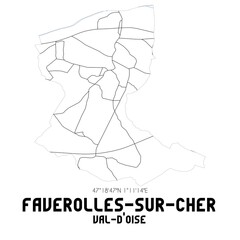 FAVEROLLES-SUR-CHER Val-d'Oise. Minimalistic street map with black and white lines.