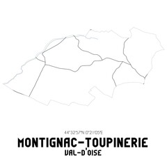 MONTIGNAC-TOUPINERIE Val-d'Oise. Minimalistic street map with black and white lines.