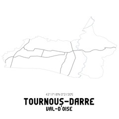 TOURNOUS-DARRE Val-d'Oise. Minimalistic street map with black and white lines.