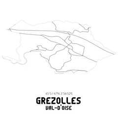 GREZOLLES Val-d'Oise. Minimalistic street map with black and white lines.