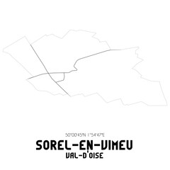 SOREL-EN-VIMEU Val-d'Oise. Minimalistic street map with black and white lines.