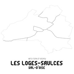 LES LOGES-SAULCES Val-d'Oise. Minimalistic street map with black and white lines.
