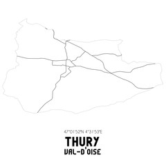 THURY Val-d'Oise. Minimalistic street map with black and white lines.