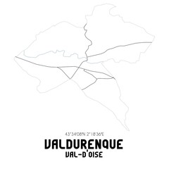 VALDURENQUE Val-d'Oise. Minimalistic street map with black and white lines.