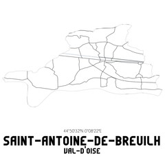 SAINT-ANTOINE-DE-BREUILH Val-d'Oise. Minimalistic street map with black and white lines.