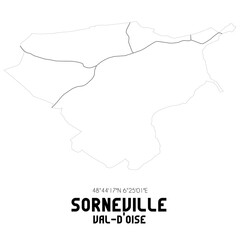 SORNEVILLE Val-d'Oise. Minimalistic street map with black and white lines.