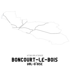 BONCOURT-LE-BOIS Val-d'Oise. Minimalistic street map with black and white lines.