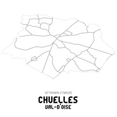 CHUELLES Val-d'Oise. Minimalistic street map with black and white lines.