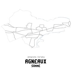 AGNEAUX Somme. Minimalistic street map with black and white lines.
