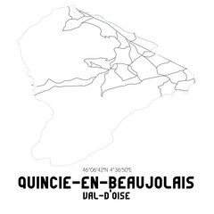 QUINCIE-EN-BEAUJOLAIS Val-d'Oise. Minimalistic street map with black and white lines.
