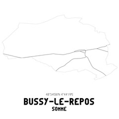 BUSSY-LE-REPOS Somme. Minimalistic street map with black and white lines.