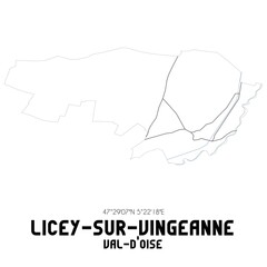 LICEY-SUR-VINGEANNE Val-d'Oise. Minimalistic street map with black and white lines.