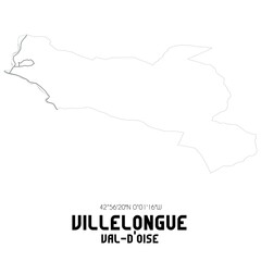 VILLELONGUE Val-d'Oise. Minimalistic street map with black and white lines.