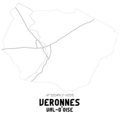 VERONNES Val-d'Oise. Minimalistic street map with black and white lines.
