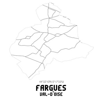 FARGUES Val-d'Oise. Minimalistic street map with black and white lines.