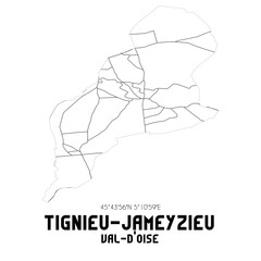 TIGNIEU-JAMEYZIEU Val-d'Oise. Minimalistic street map with black and white lines.