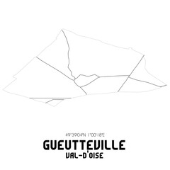 GUEUTTEVILLE Val-d'Oise. Minimalistic street map with black and white lines.