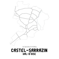 CASTEL-SARRAZIN Val-d'Oise. Minimalistic street map with black and white lines.