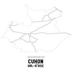 CUHON Val-d'Oise. Minimalistic street map with black and white lines.