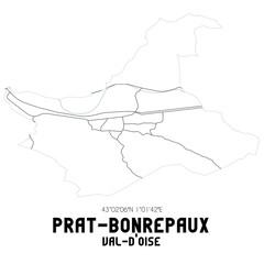 PRAT-BONREPAUX Val-d'Oise. Minimalistic street map with black and white lines.