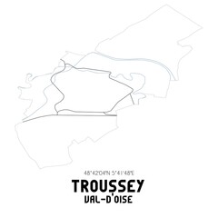 TROUSSEY Val-d'Oise. Minimalistic street map with black and white lines.