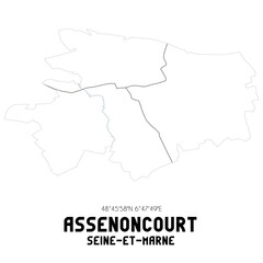ASSENONCOURT Seine-et-Marne. Minimalistic street map with black and white lines.