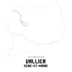 VALLICA Seine-et-Marne. Minimalistic street map with black and white lines.