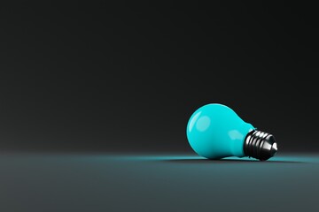 Blue light bulb over a dark background. The concept of electricity, light, dealing with the dark. Idea and concept. 3d render