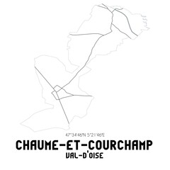 CHAUME-ET-COURCHAMP Val-d'Oise. Minimalistic street map with black and white lines.