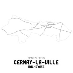 CERNAY-LA-VILLE Val-d'Oise. Minimalistic street map with black and white lines.