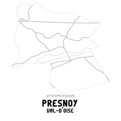 PRESNOY Val-d'Oise. Minimalistic street map with black and white lines.